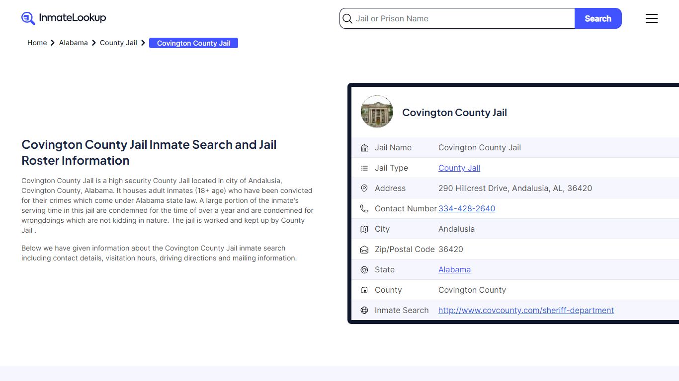 Covington County Jail Inmate Search - Andalusia Alabama - Inmate Lookup